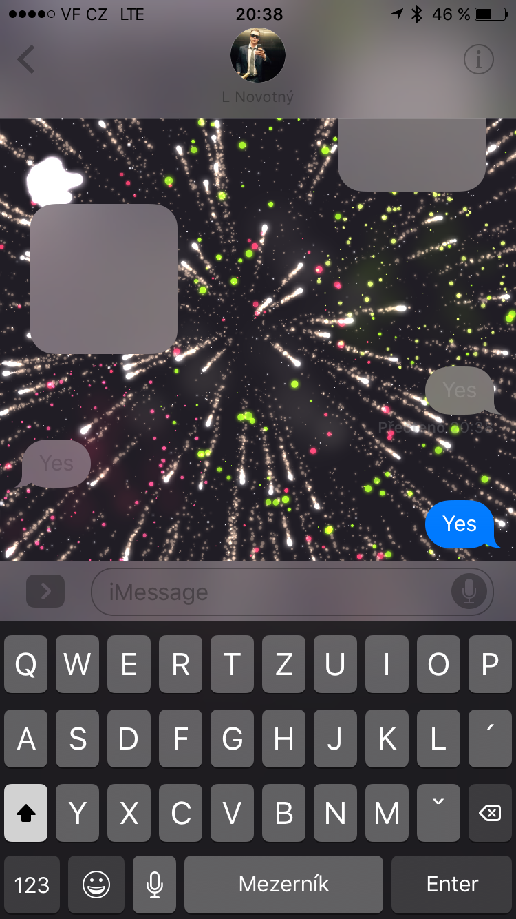 iMessage Poslat s efektem zobrazení ohňostroje