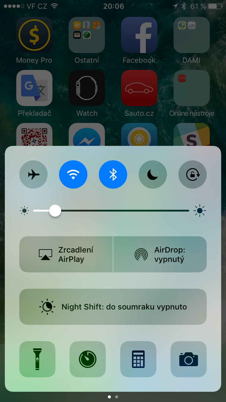 iOS 10 Ovládací panely