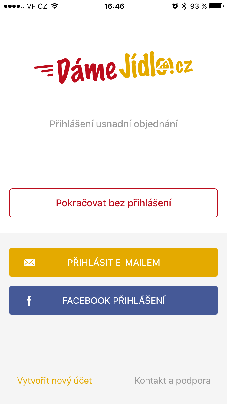 DámeJídlo.cz přihlašovací obrazovka