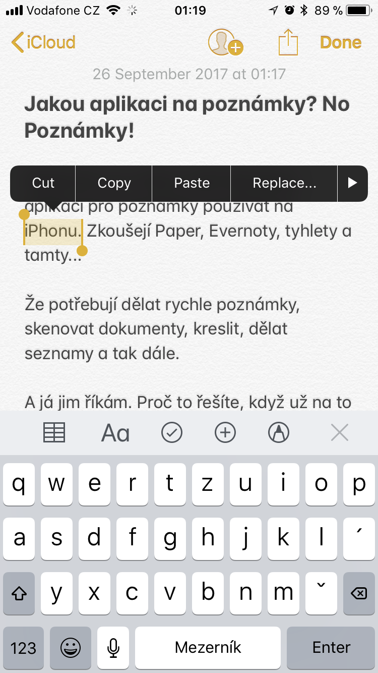 Poznámky iOS