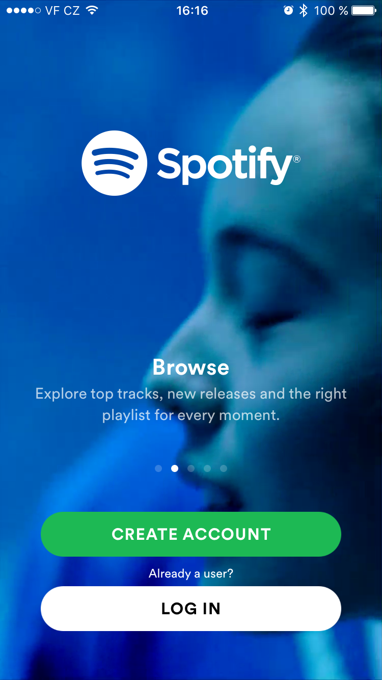 Spotify přihlašovací obrazovka